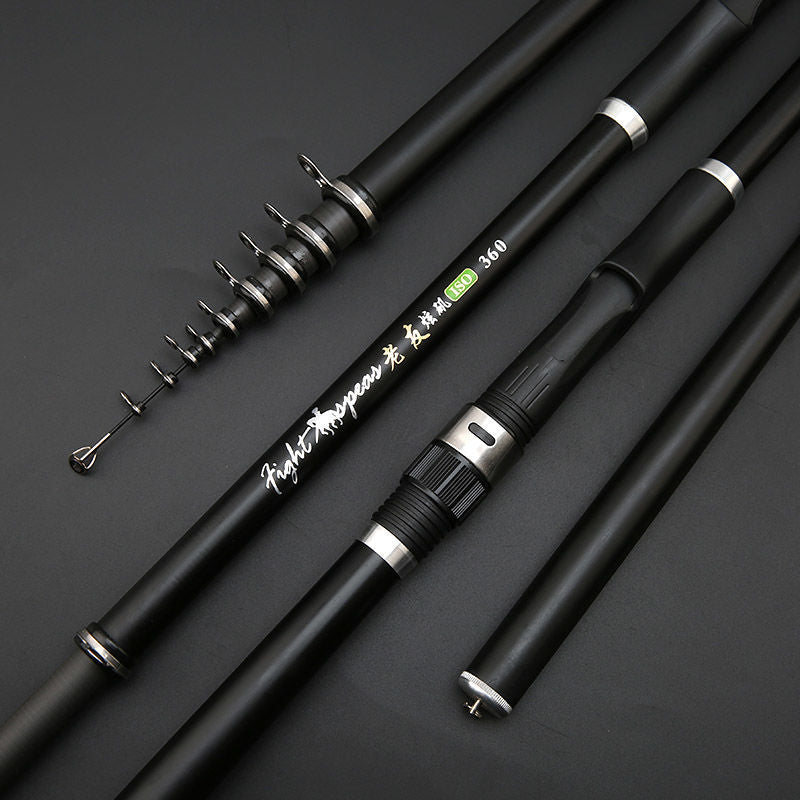 Fishing rod with brand name on a dark background